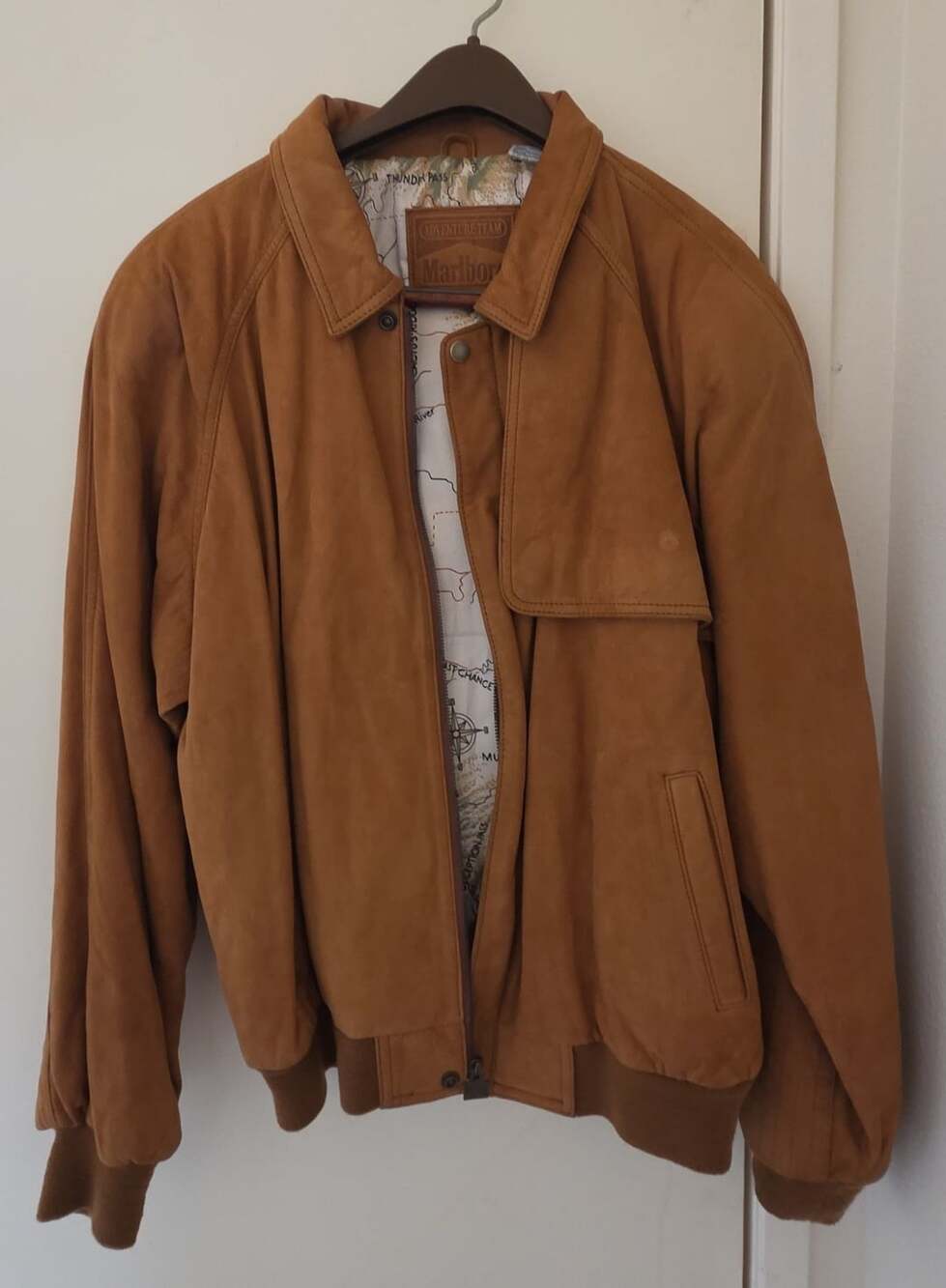 Marlboro Adventure Team Suede Leather Jacket Size M Map Lining
